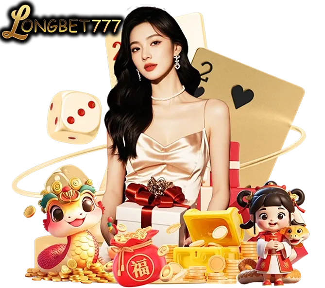 โปรโมชั่นคาสิโน LONGBET777 ผู้หญิงชุดทองพร้อมไพ่ ลูกเต๋า ของขวัญ และตัวละครการ์ตูน