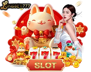 ผู้หญิงกับแมวกวักนำโชค เครื่องสล็อต 777 และป้าย SLOT